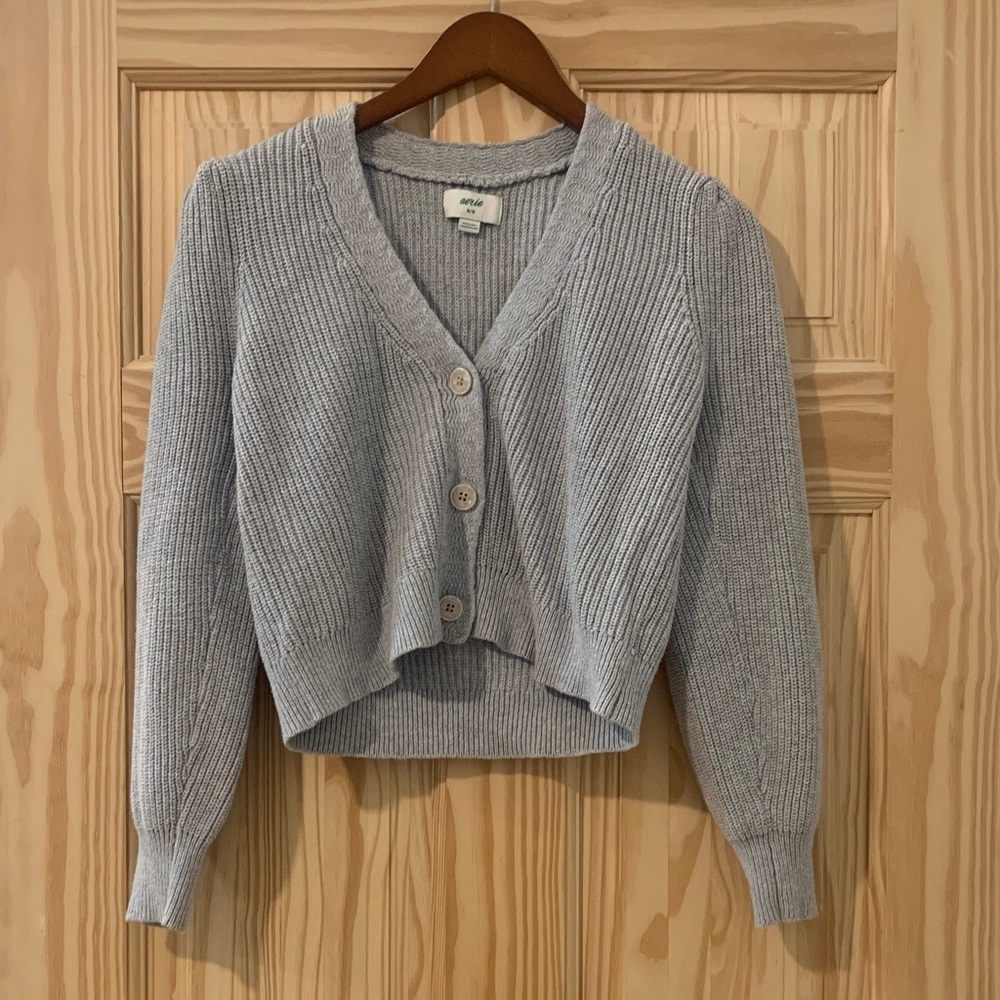 American Eagle Outfitters Light Gray Button-Up Cardigan